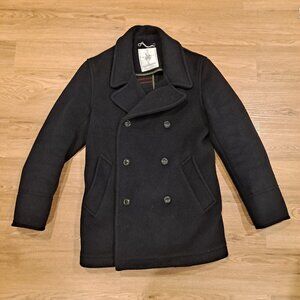 Slim Wool-Blend Navy Peacoat (Made in UK)